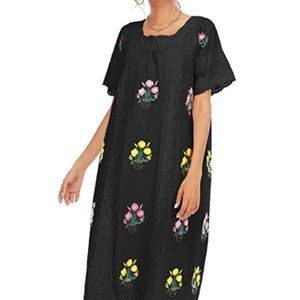 R. Vivimos Black Embroidered Midi Dress